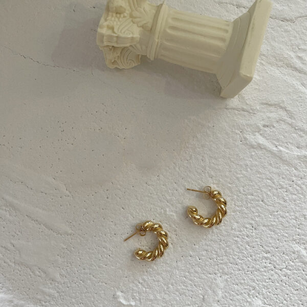 經典麻花鈦鋼18K金C型耳環